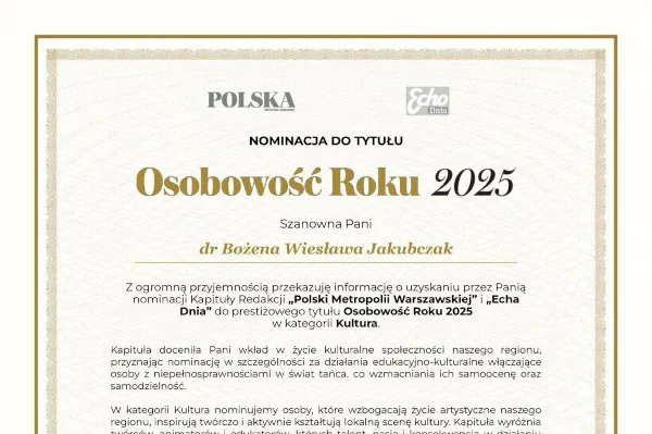 Osobowość Roku 2025: nominacja w kategorii Kultura dla naszej założycielki!